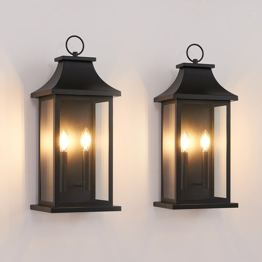 22" Black Outdoor Wall Lantern, Set of 2