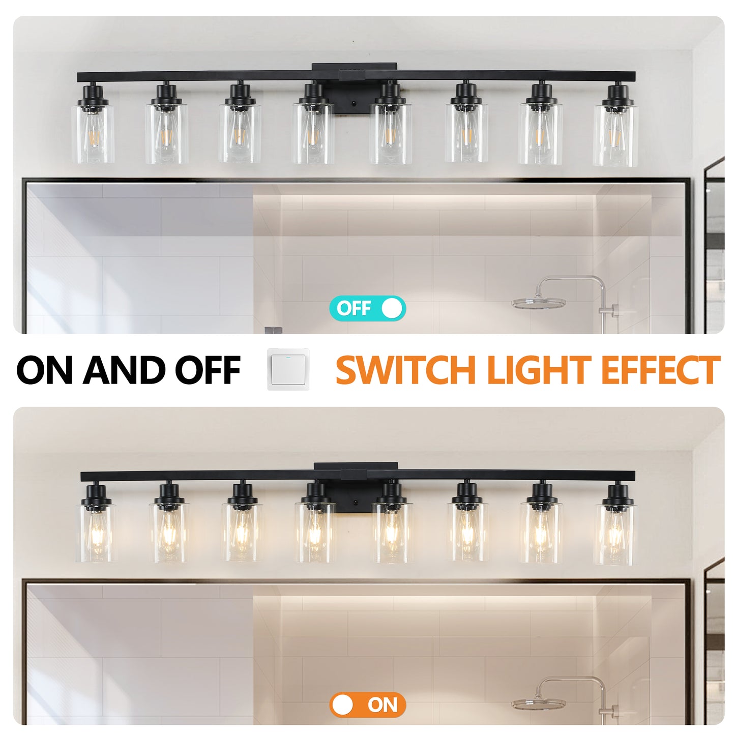 51" 8-Light Black Vanity Light with Clear Glass - view 6