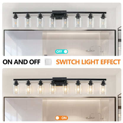 51" 8-Light Black Vanity Light with Clear Glass - view 6