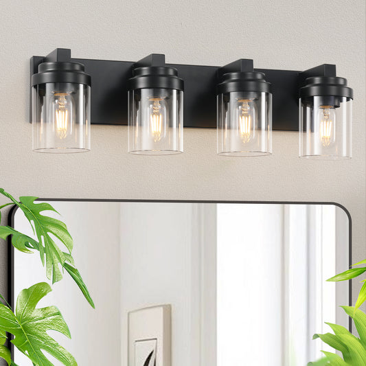 4-Light Matte Black Vanity Light with Clear Glass