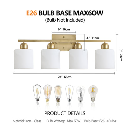 4-Light Gold Vanity Wall Light with Frosted Glass - view 7