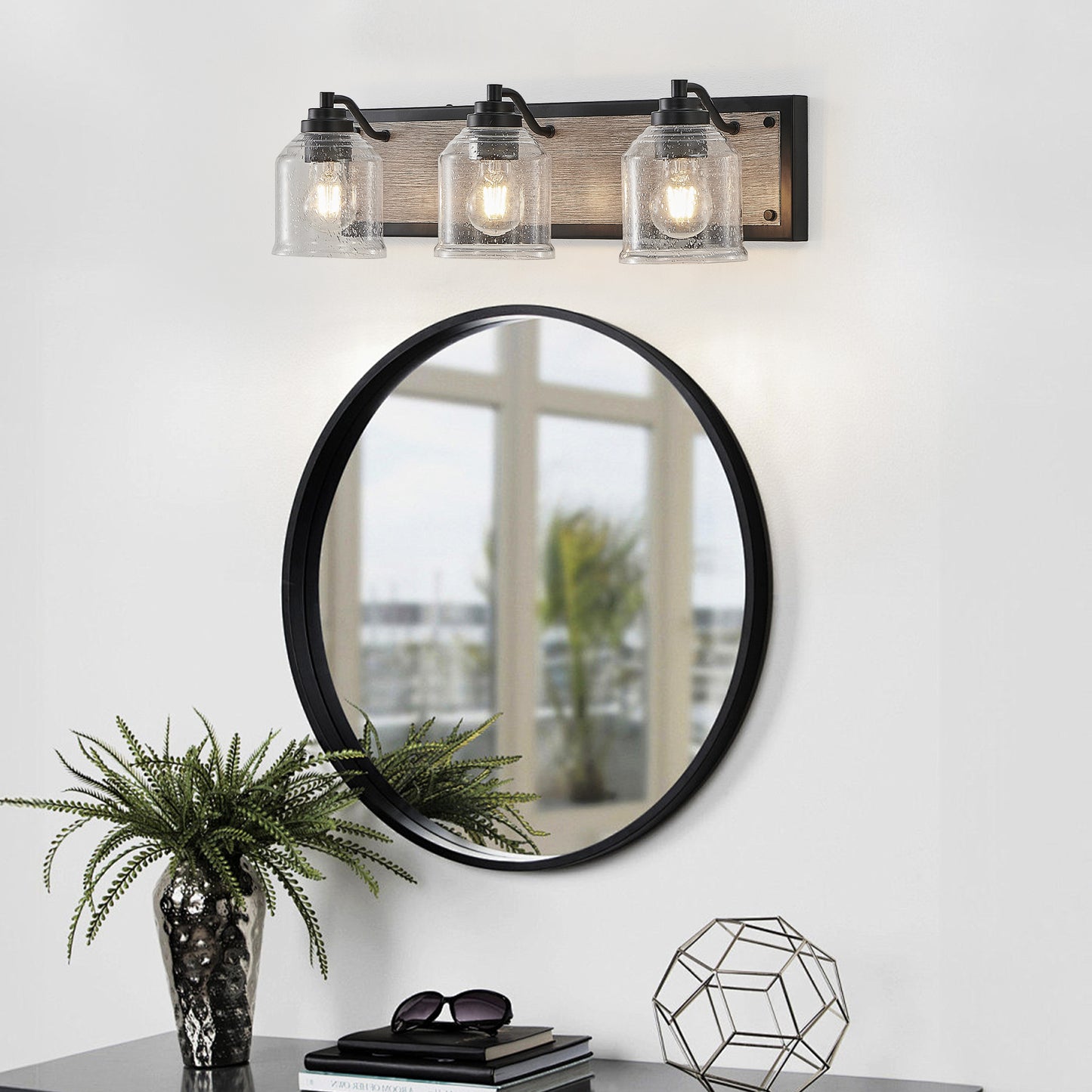 23" 3-Light Farmhouse Vanity Light with Seeded Glass