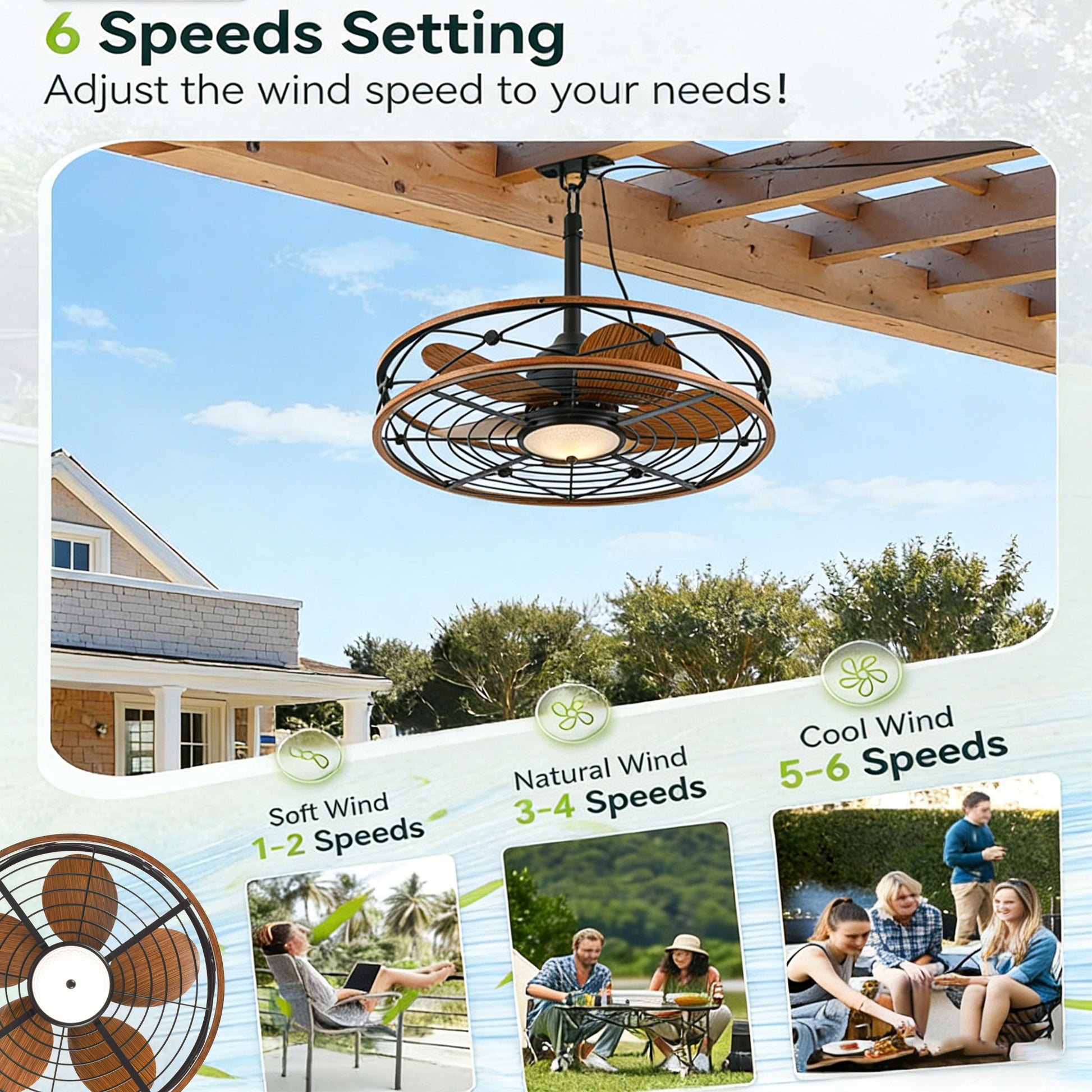 20" Matte Black Outdoor Ceiling Fan with Light and Remote - view 11