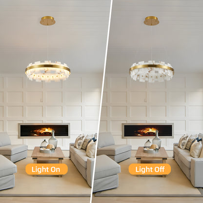 20" Gold Alabaster Round Flush Mount Chandelier - view 5