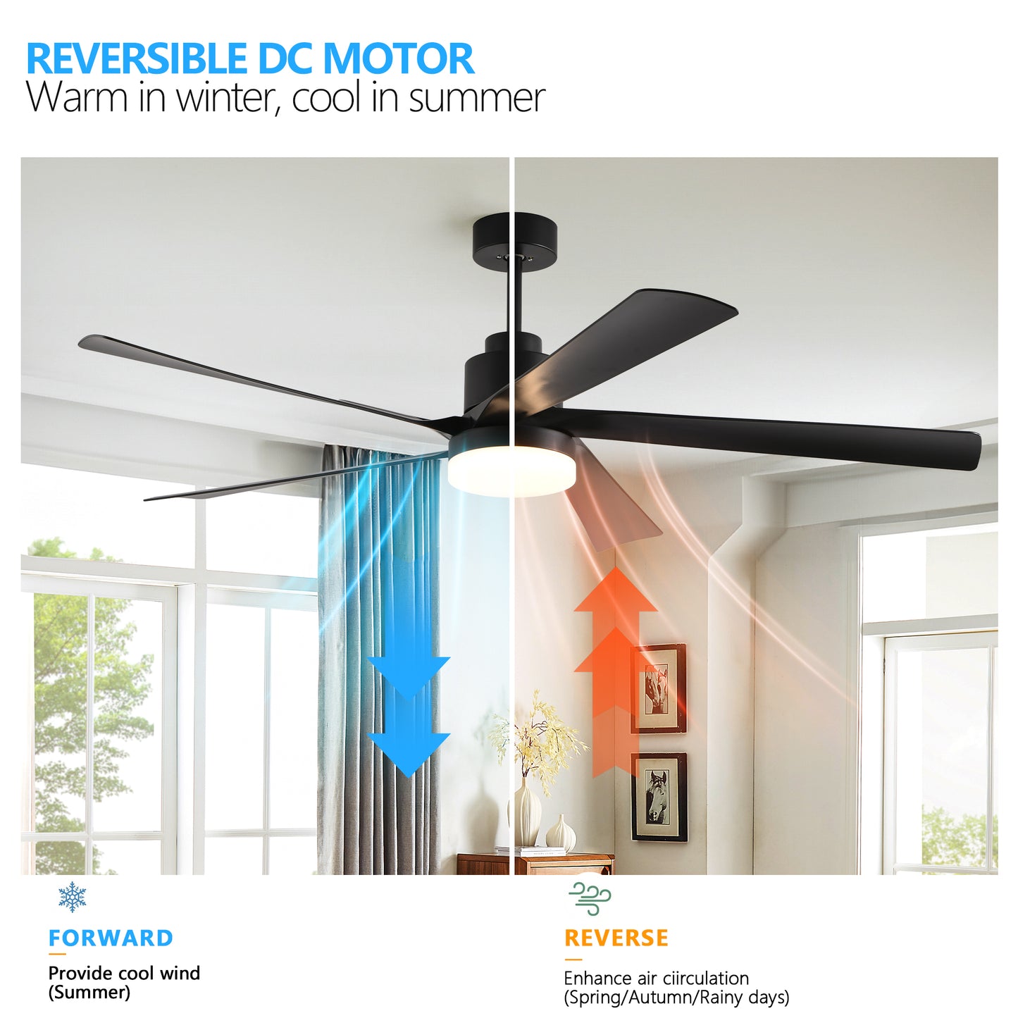 65" Black 5-Blade Ceiling Fan with Dimmable LED - view 5