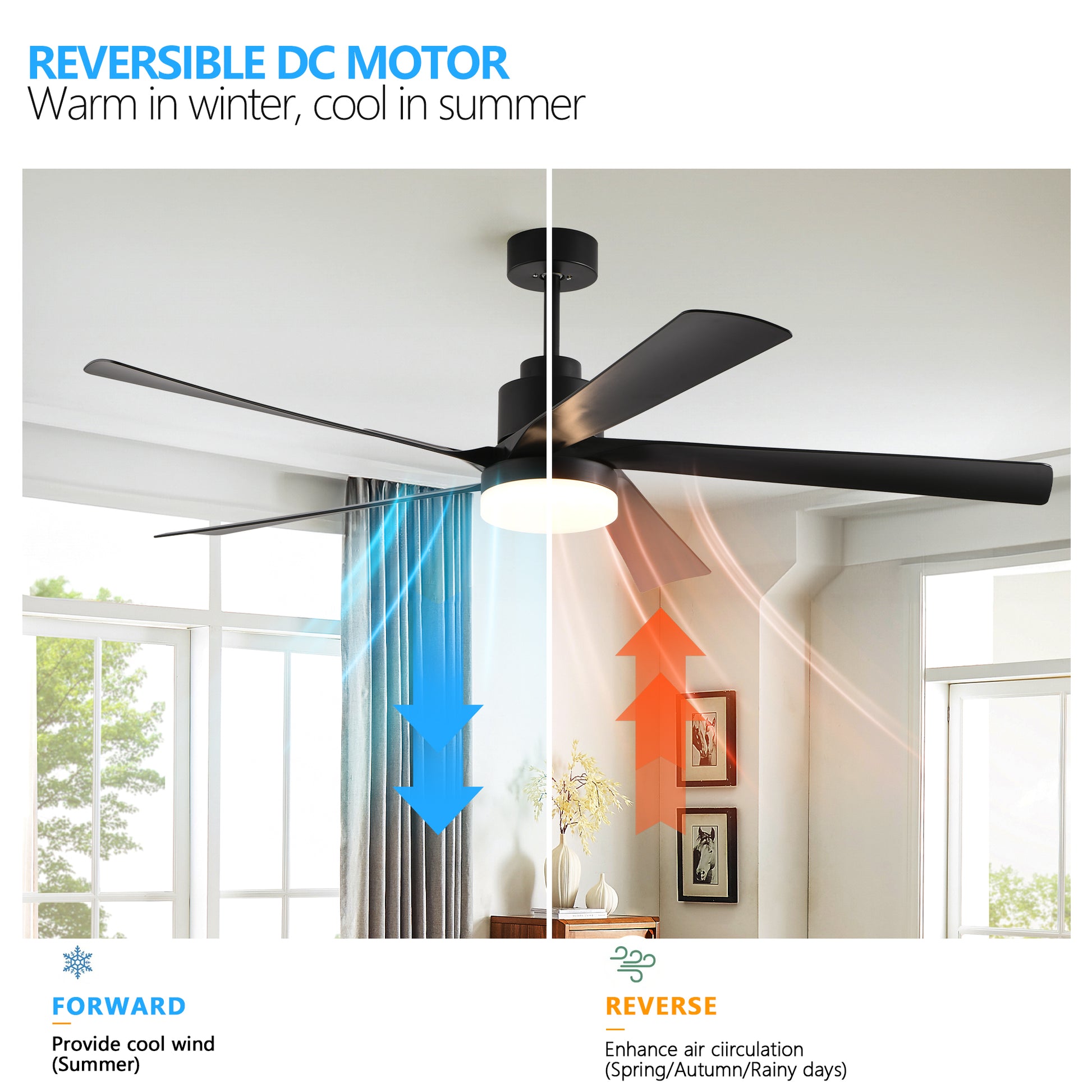 65" Black 5-Blade Ceiling Fan with Dimmable LED - view 5