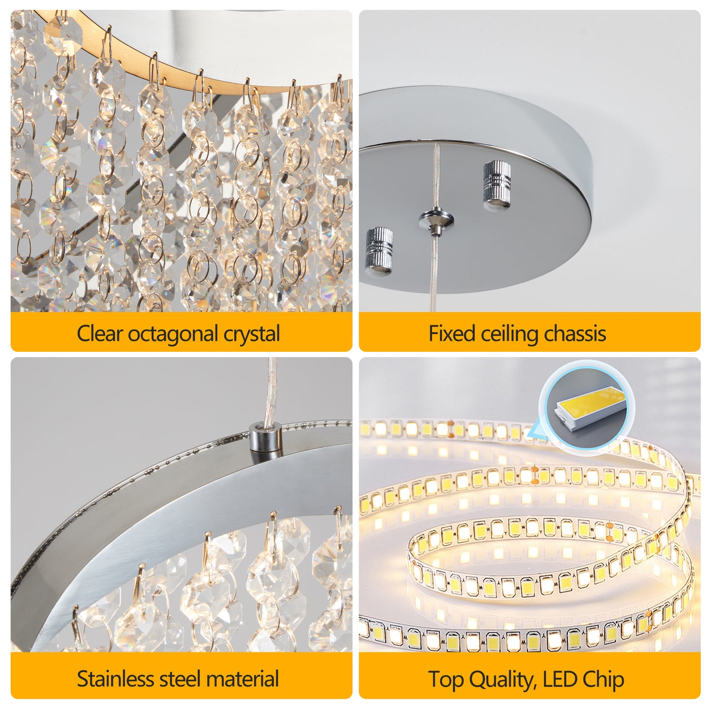 36" Chrome Wave Crystal Chandelier with LED - view 5