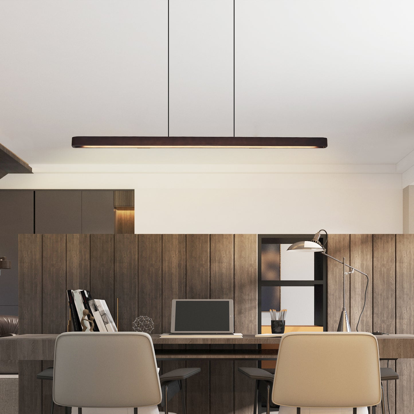 51" Walnut Wood Modern LED Pendant Light - view 5