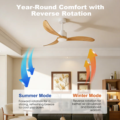 52" White & Natural Wood Ceiling Fan with Dimmable LED - view 14