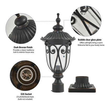 24"H Vintage Black Outdoor Post Light with Bubble Glass - view 8