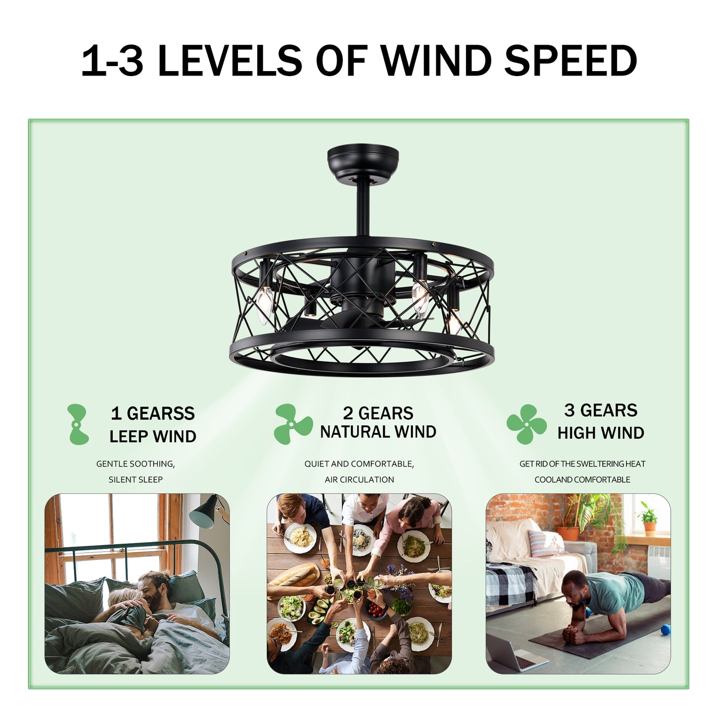 20" Matte Black Modern Enclosed Ceiling Fan - view 9