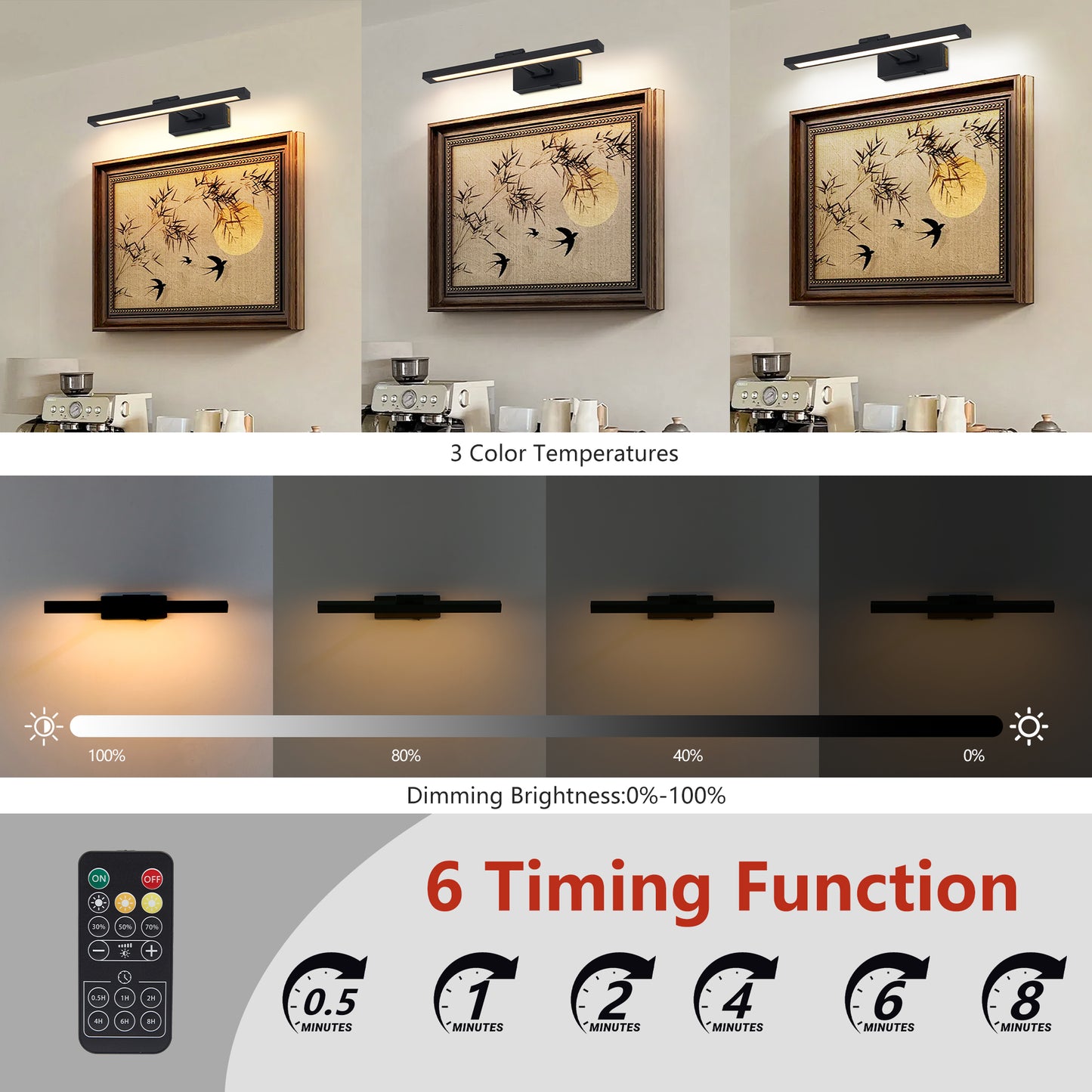 16" Black Battery Operated Picture Light with Remote - view 8