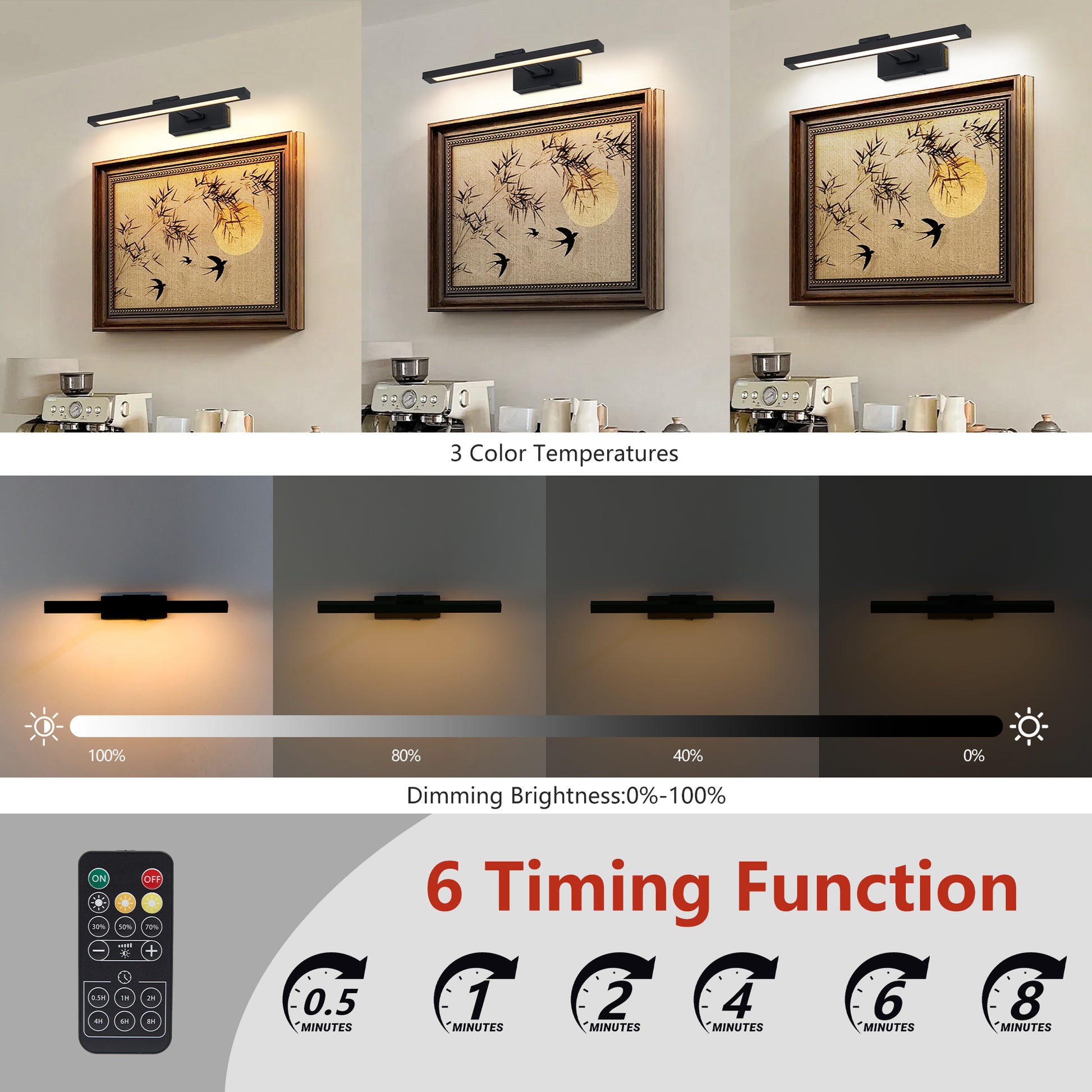 16" Black Battery Operated Picture Light with Remote - view 8