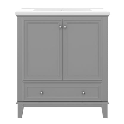 30" Gray Bathroom Vanity with Sink, 2 Doors & Bottom Drawer