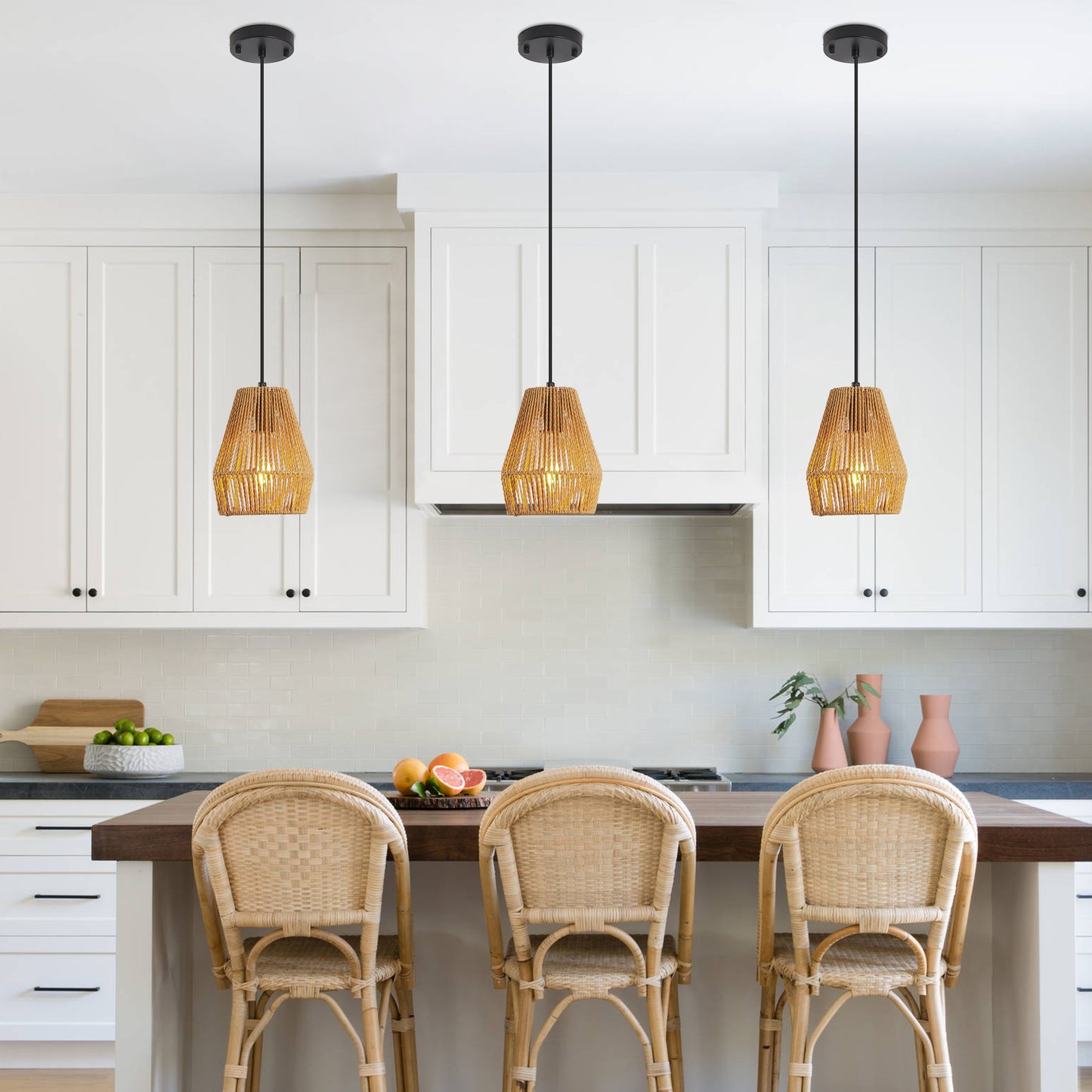 7" Hemp Rope Farmhouse Pendant Light, Set of 3 - view 8