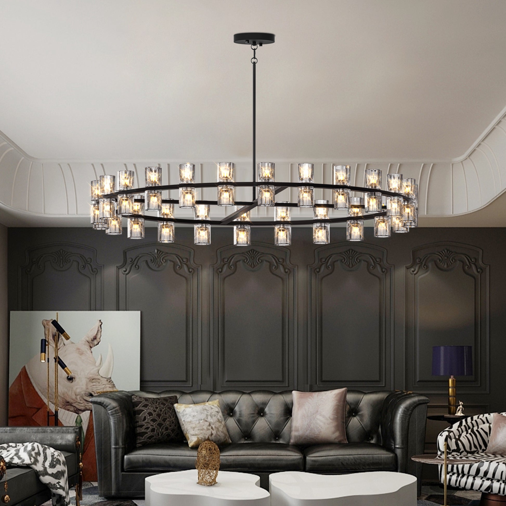 48" Modern Black Crystal LED Chandelier