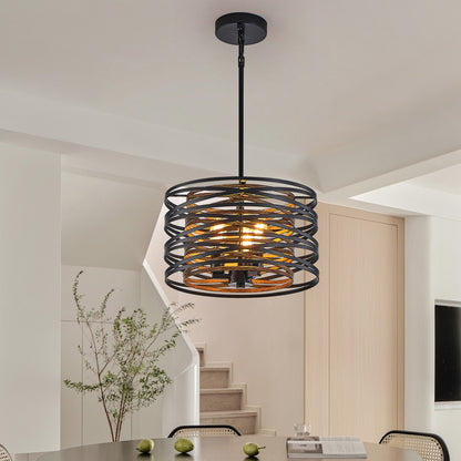 13" 3-Light Black & Walnut Caged Chandelier - view 4