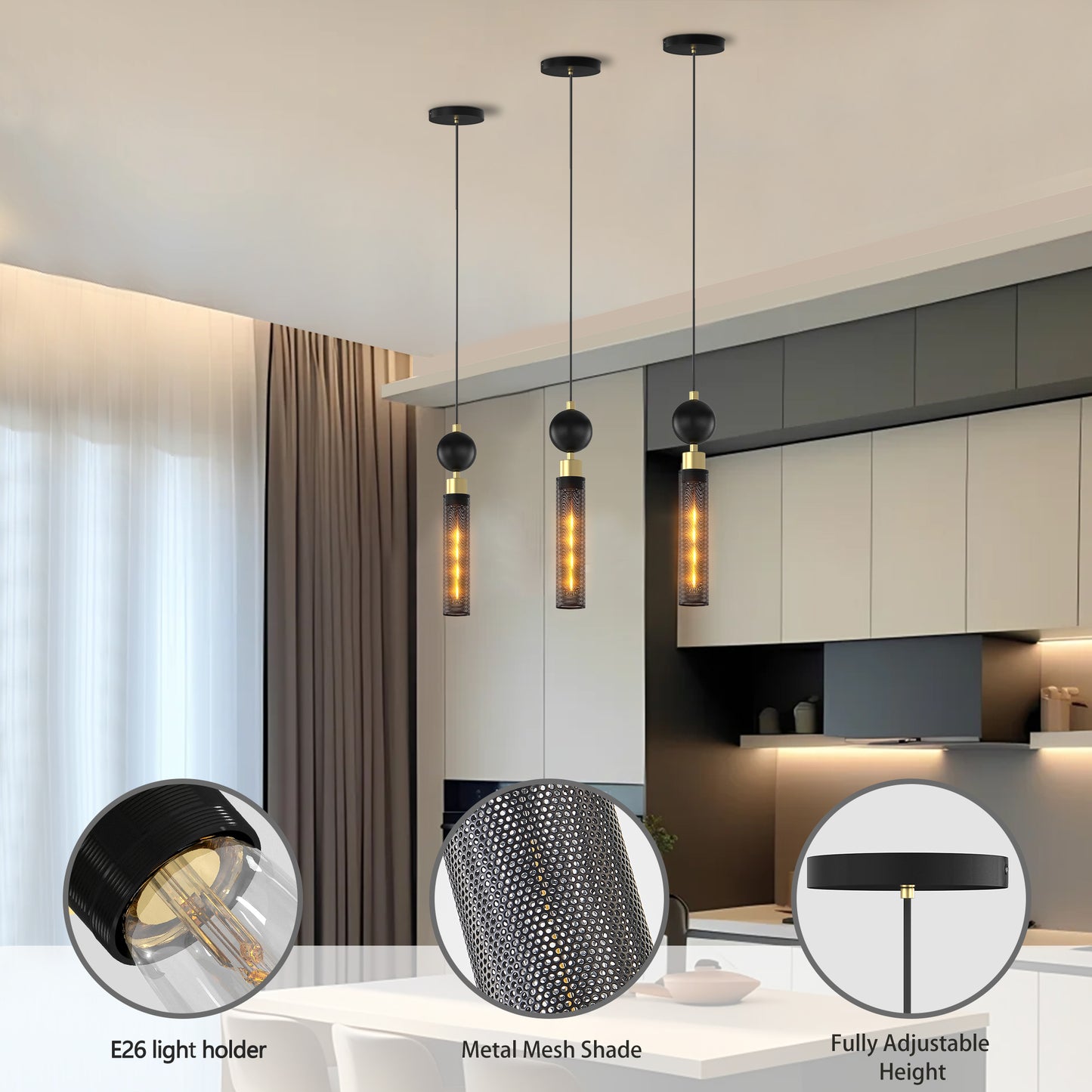 Black Wrought Iron Pendant Chandelier with Adjustable Cord - view 4