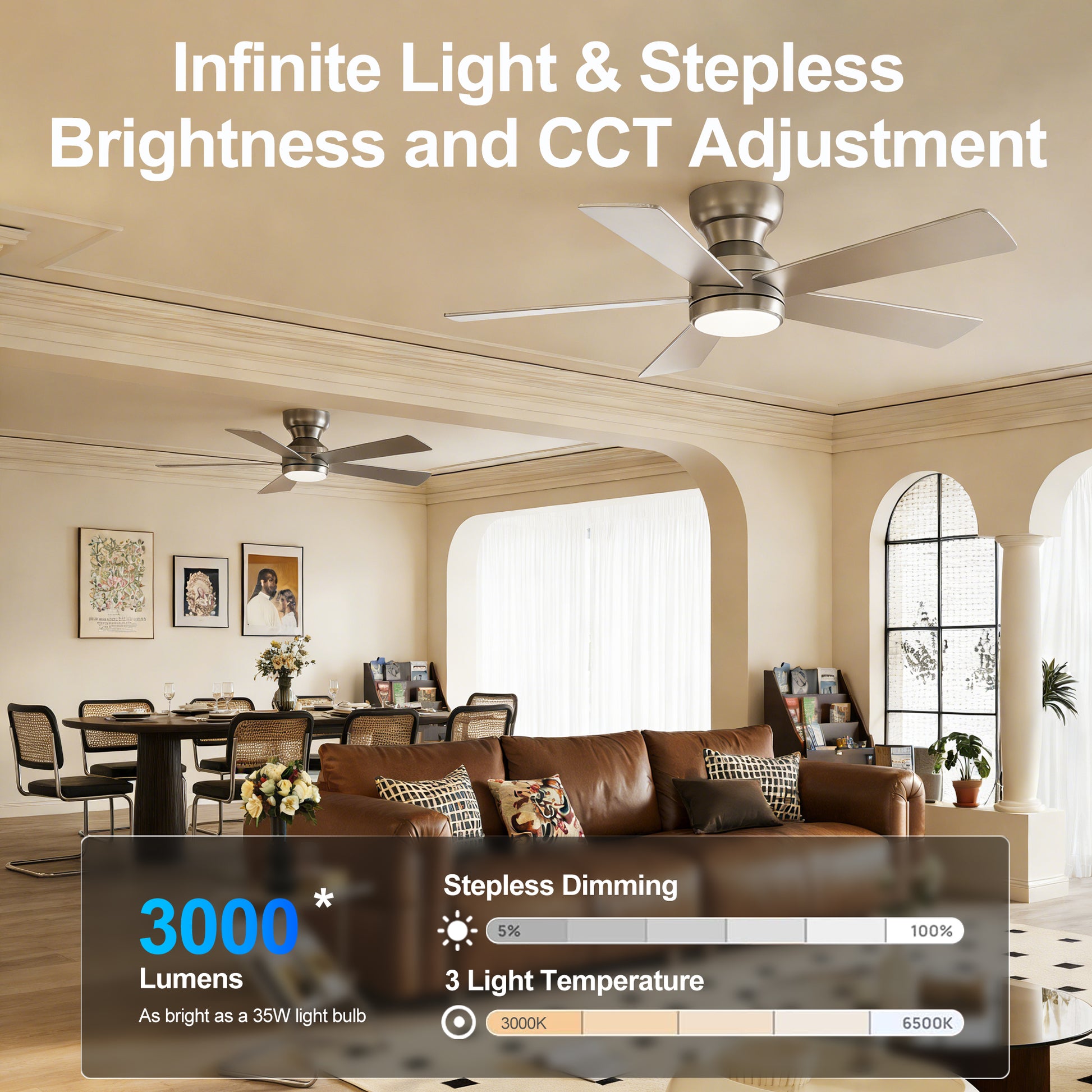 46" Silver 5-Blade Ceiling Fan with LED Light & Remote - view 9