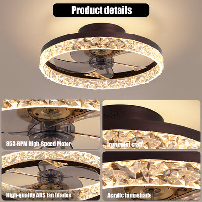 19.7" Brown Flush Mount Ceiling Fan with Dimmable LED - view 7