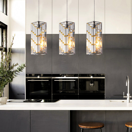 4" Chrome Crystal Prism Pendant Light, 3-Pack