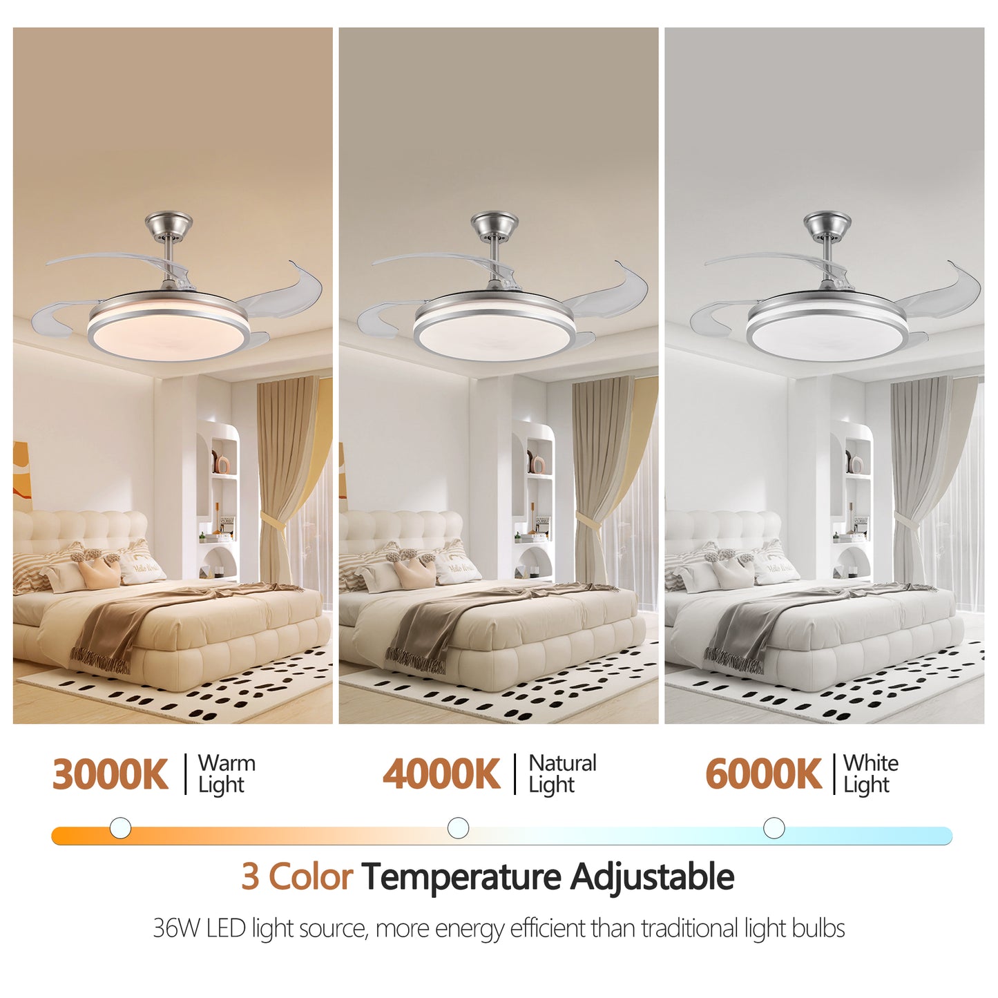 42" Chrome Retractable Blade Ceiling Fan with LED Light - view 5