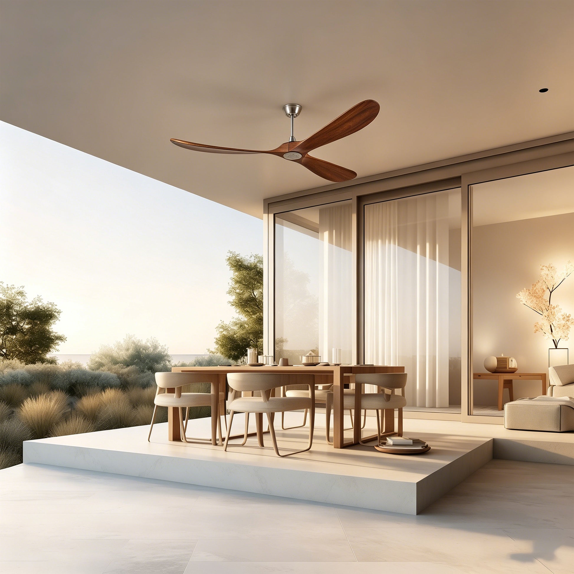 72" Walnut Solid Wood Ceiling Fan with Remote - view 4
