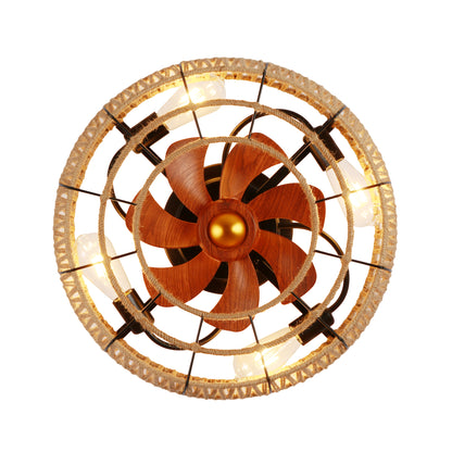 20" Matte Black Rope Caged Flush Mount Ceiling Fan - view 18