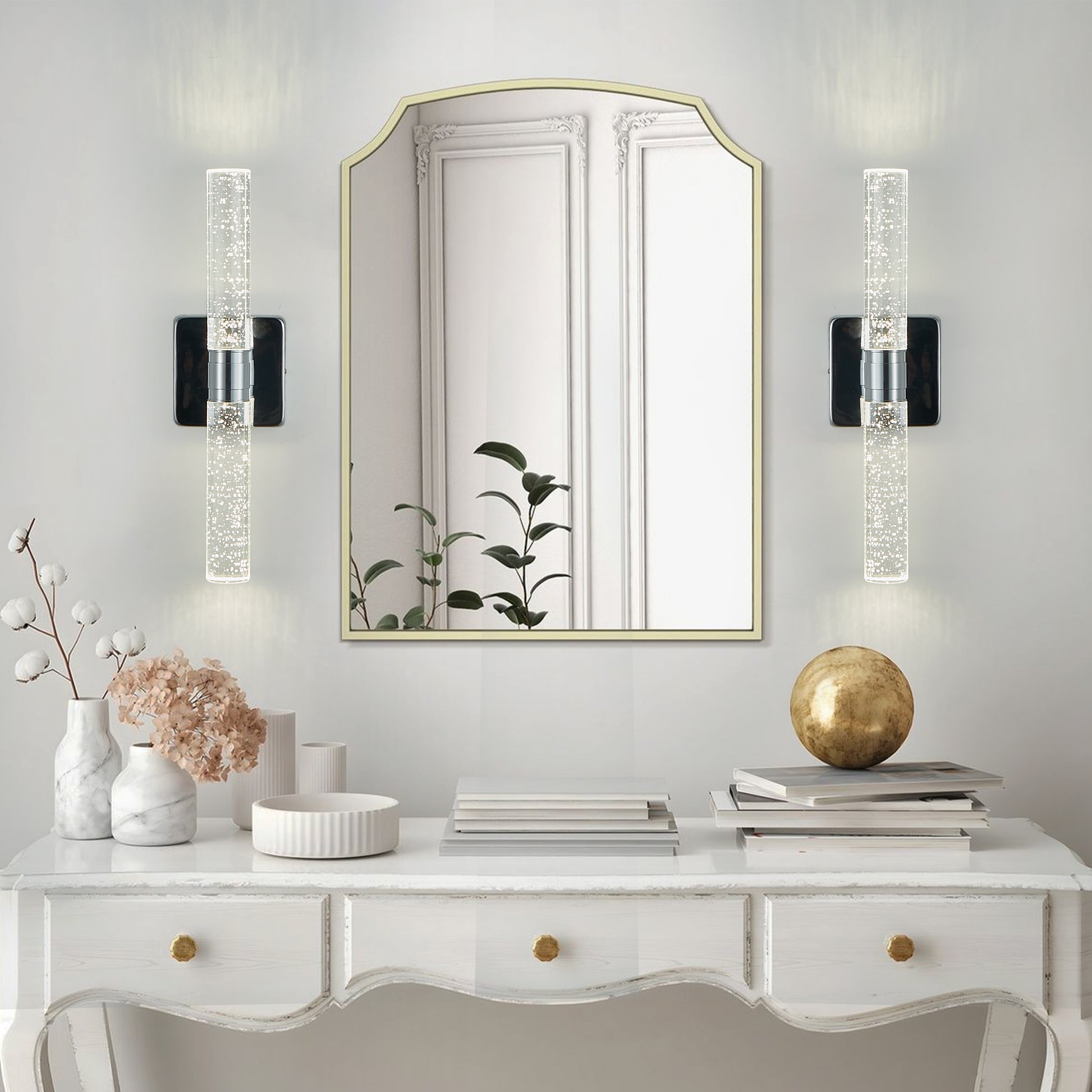 2-Light Chrome Bubble Crystal Wall Light, 17"H