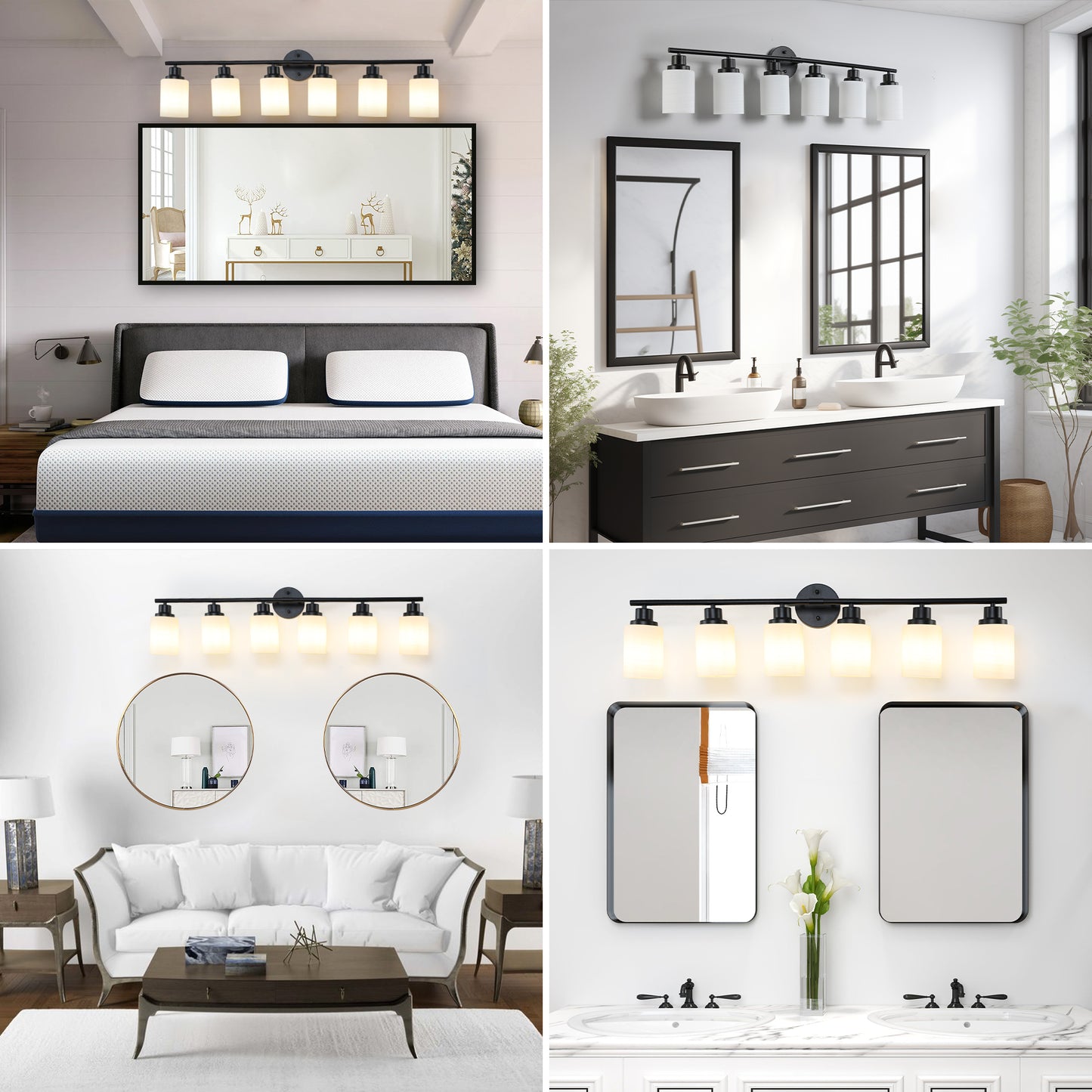 39" 6-Light Black Vanity Light with Frosted Glass - view 5