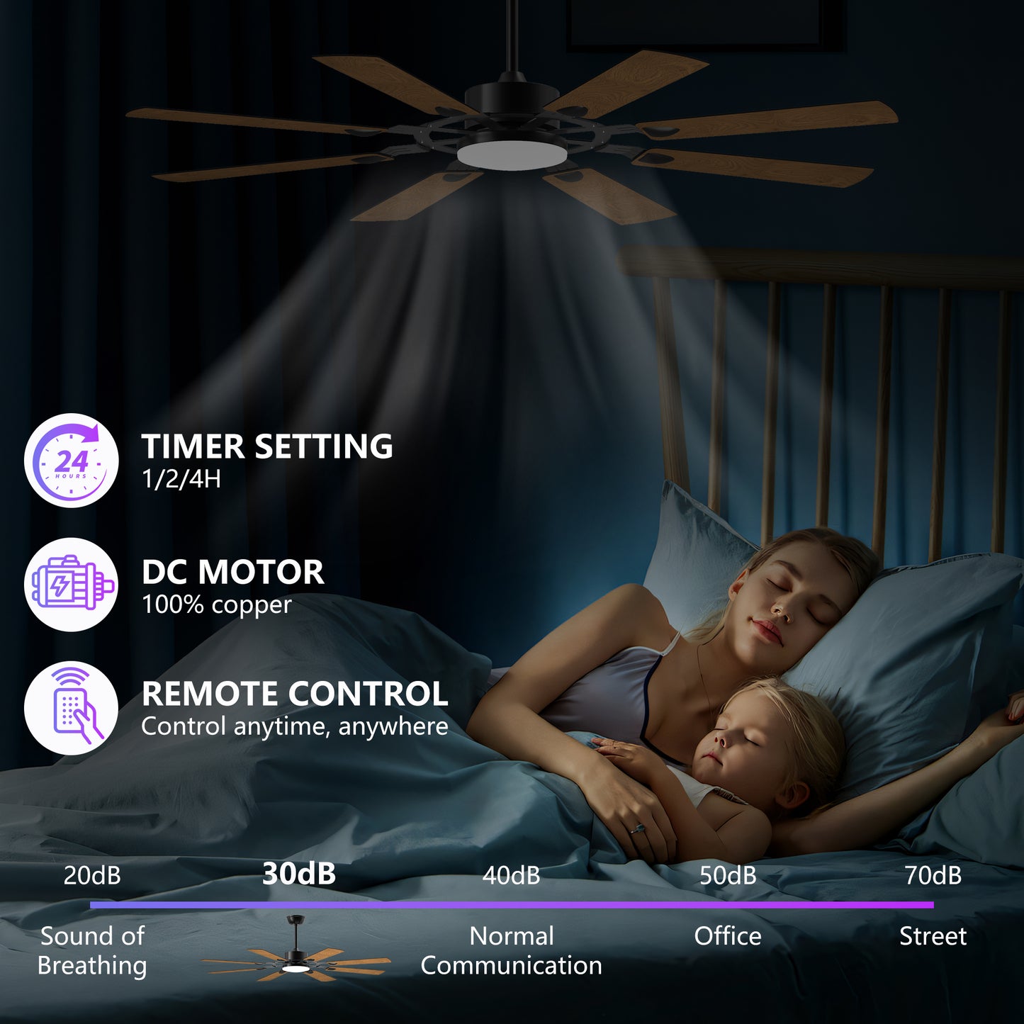 60" Black Windmill Ceiling Fan with Remote - view 7