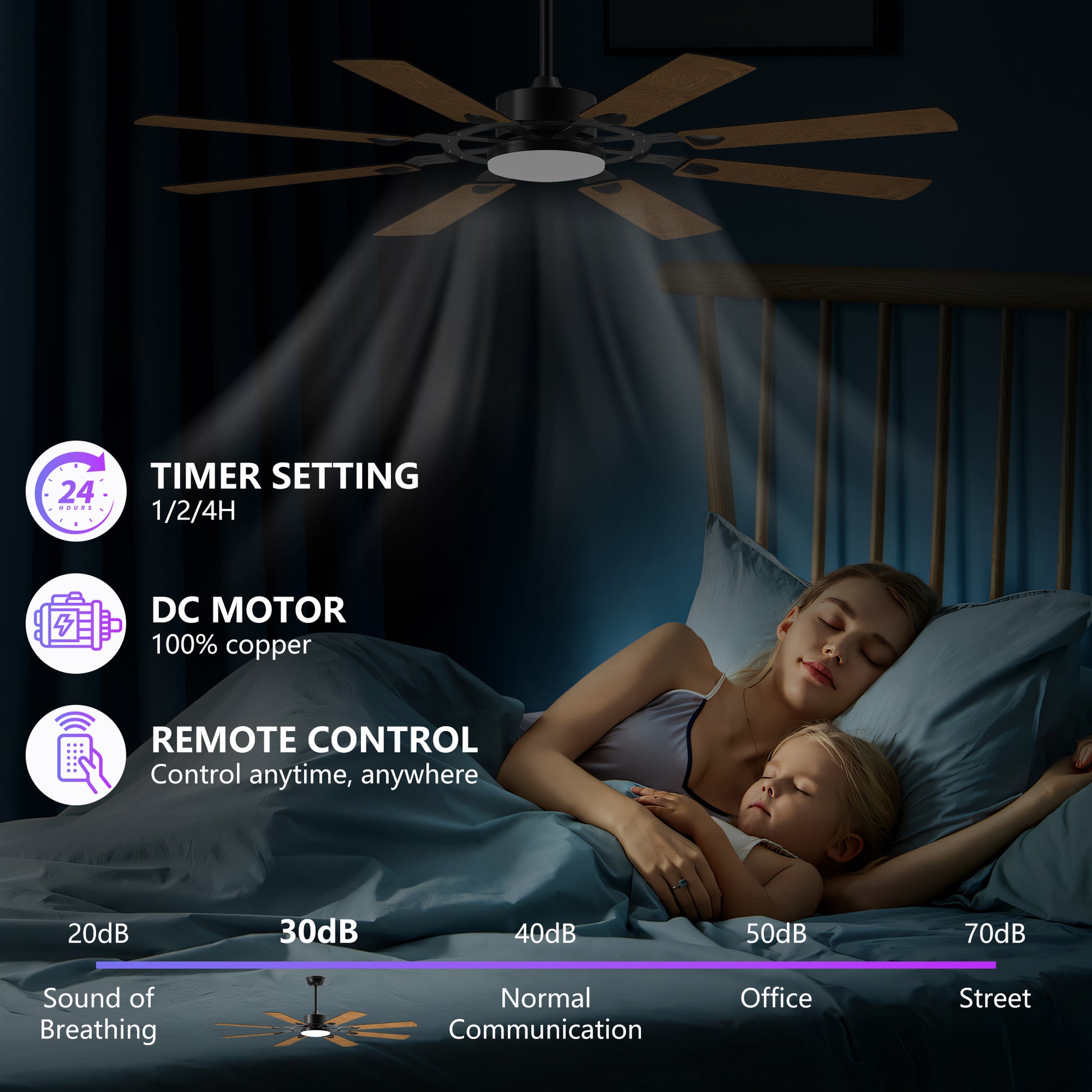 60" Black Windmill Ceiling Fan with Remote - view 7