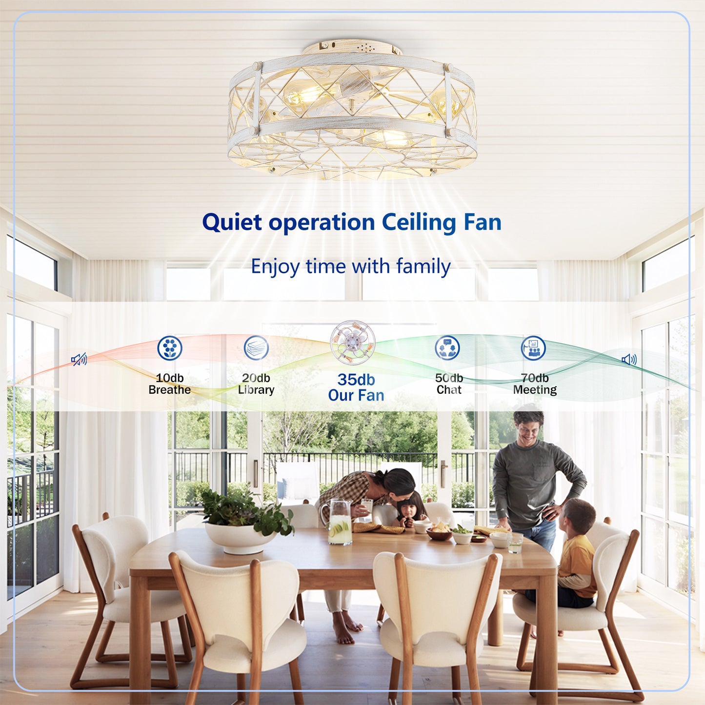 20" Matte White Caged Ceiling Fan with Remote - view 13