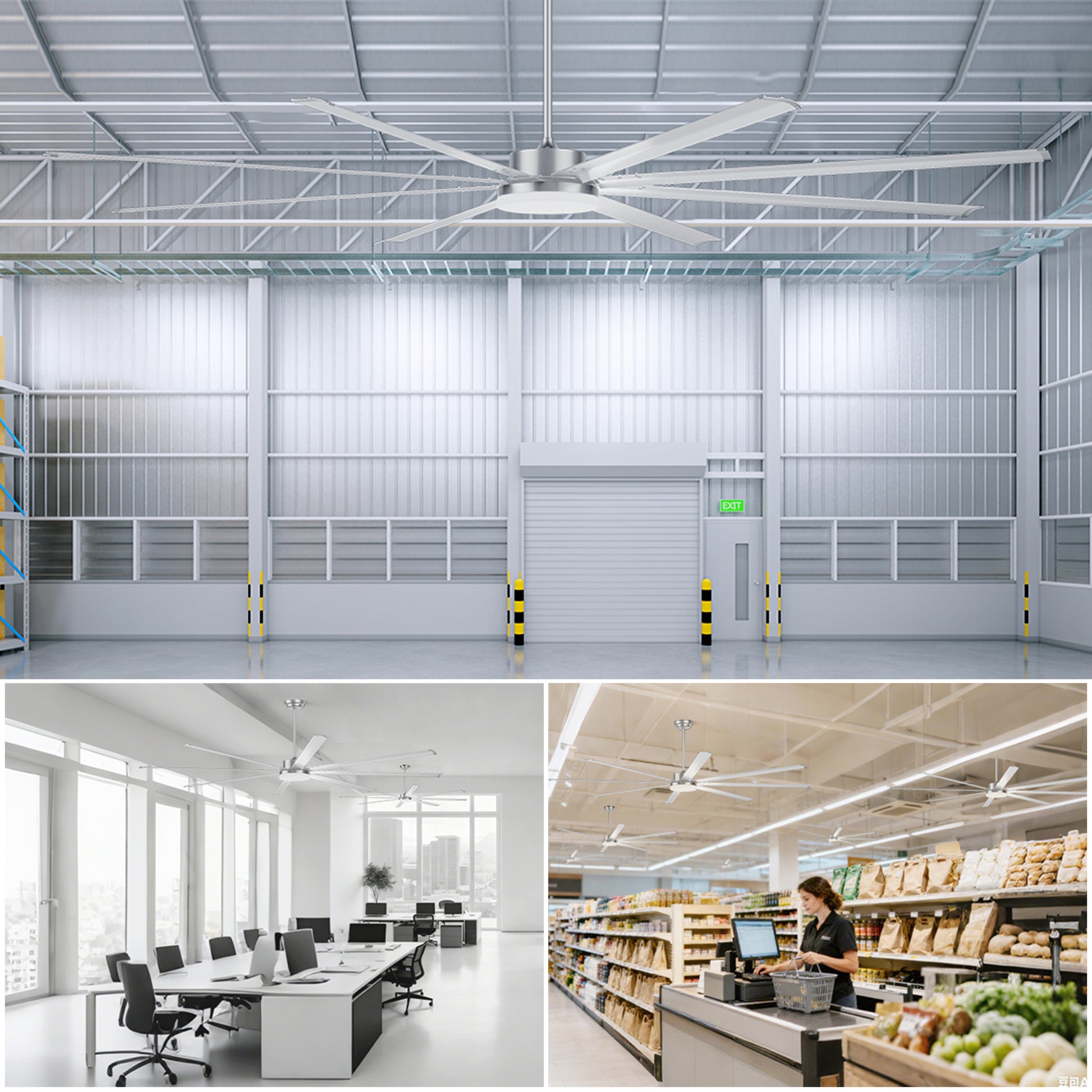 96" Silver Industrial Ceiling Fan with Light & Remote - view 10