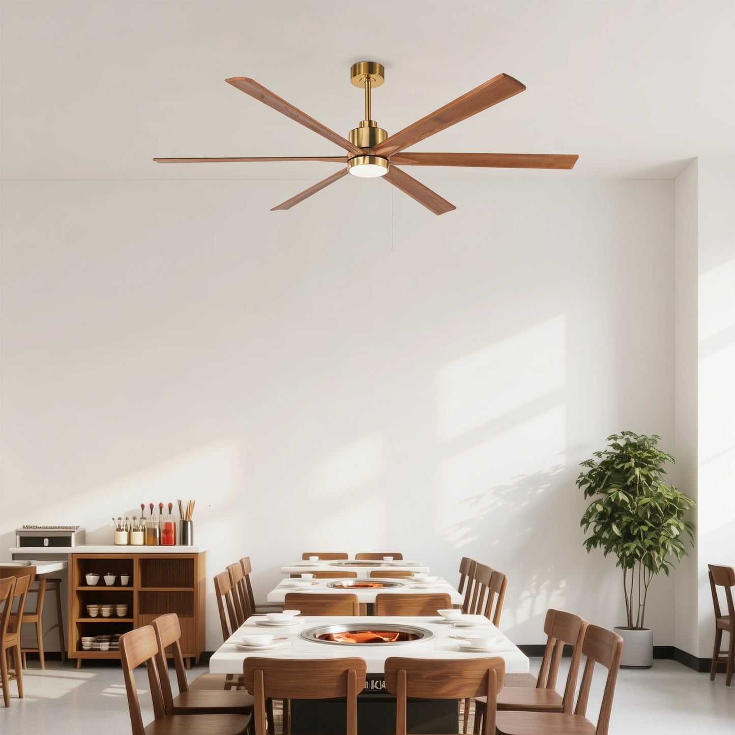 70" Gold & Walnut Solid Wood Ceiling Fan with Light - view 3