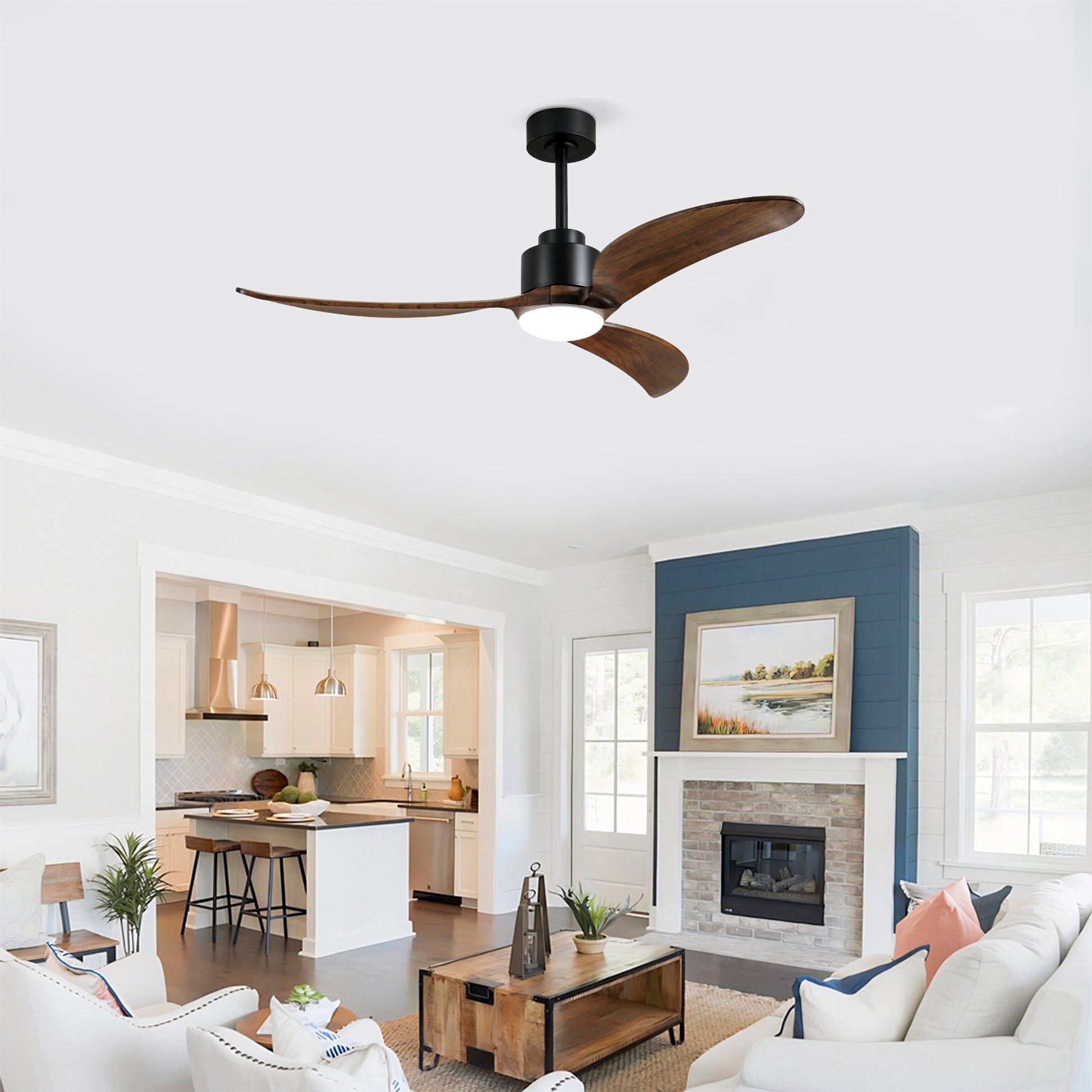 52" Matte Black & Wood Ceiling Fan with Dimmable LED - view 13