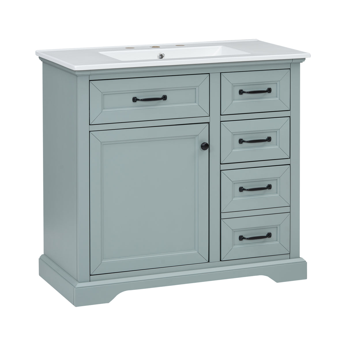 36" Gray Bathroom Vanity with Sink and 2 Tip-Out Drawers