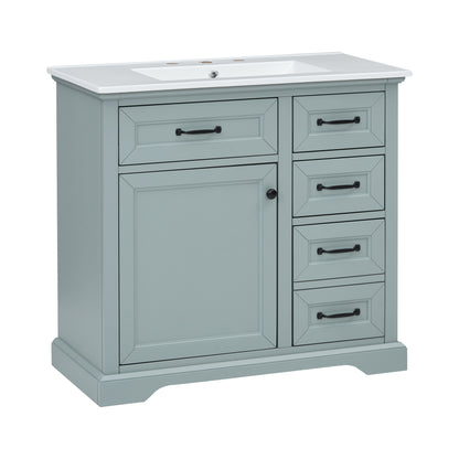 36" Gray Bathroom Vanity with Sink and 2 Tip-Out Drawers