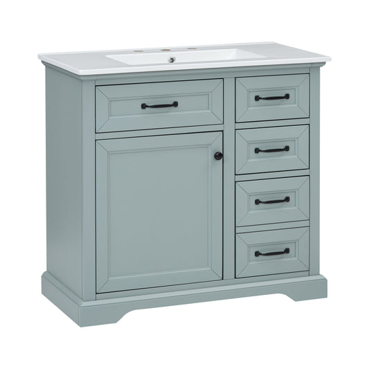 36" Gray Bathroom Vanity with Sink and 2 Tip-Out Drawers