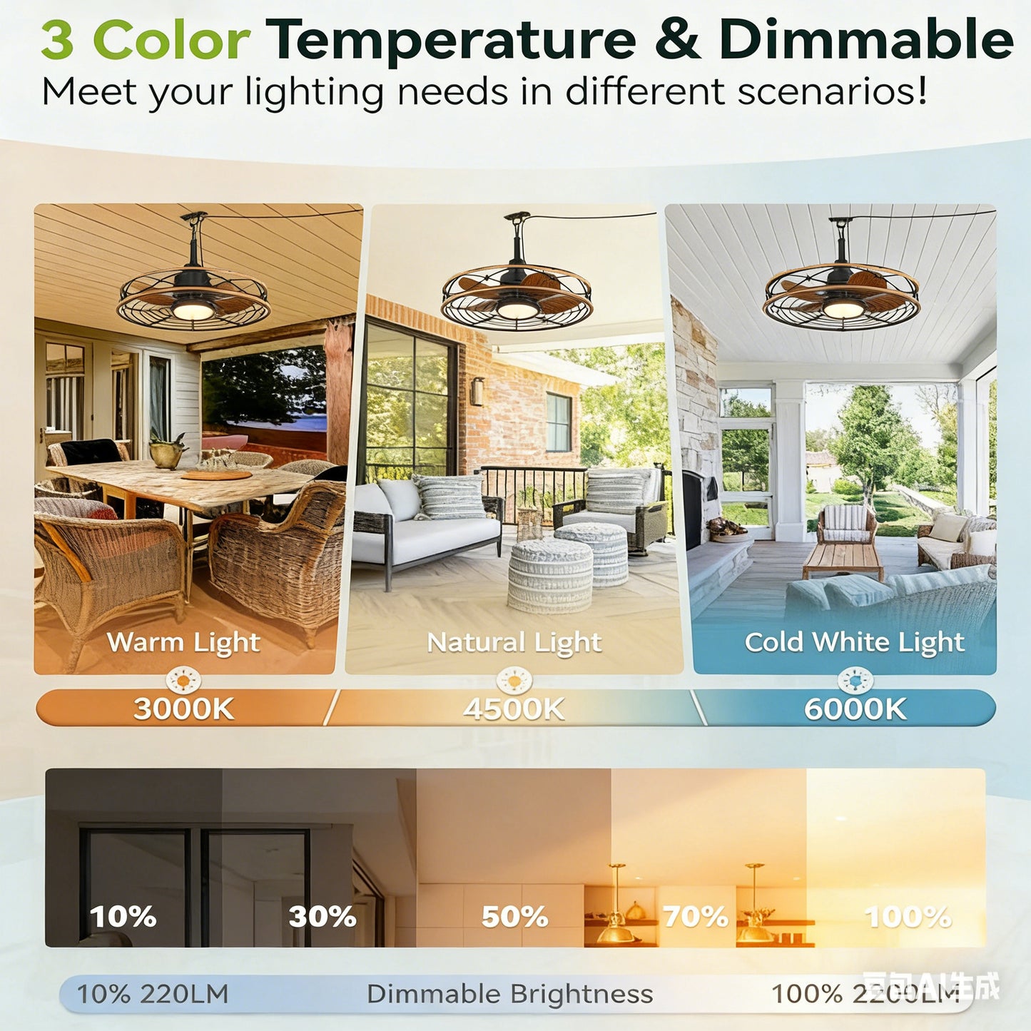 20" Matte Black Outdoor Ceiling Fan with Light and Remote - view 10