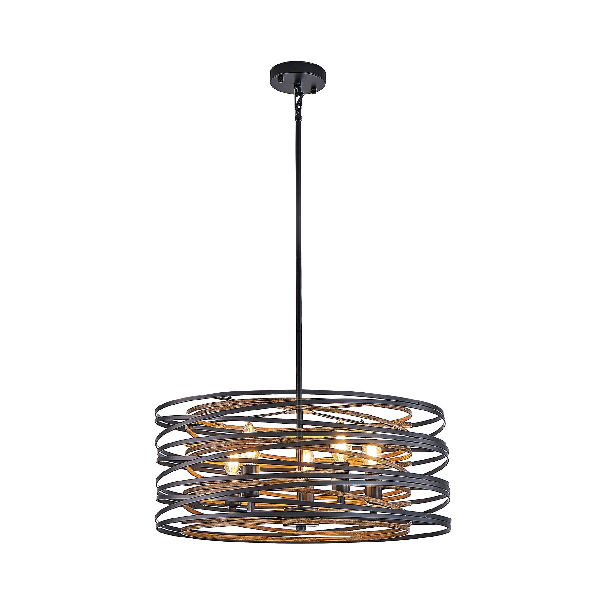 20" 5-Light Black and Walnut Industrial Cage Chandelier - view 10