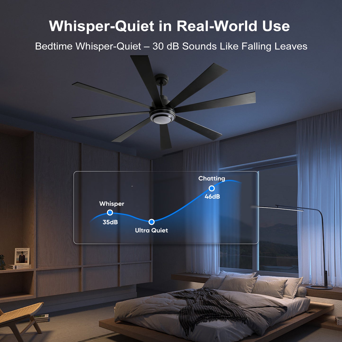 72" Matte Black 8-Blade Ceiling Fan with Dimmable LED - view 4