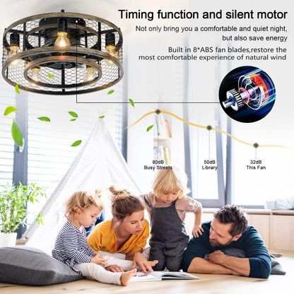 20" Matte Black Caged Ceiling Fan with Remote - view 14