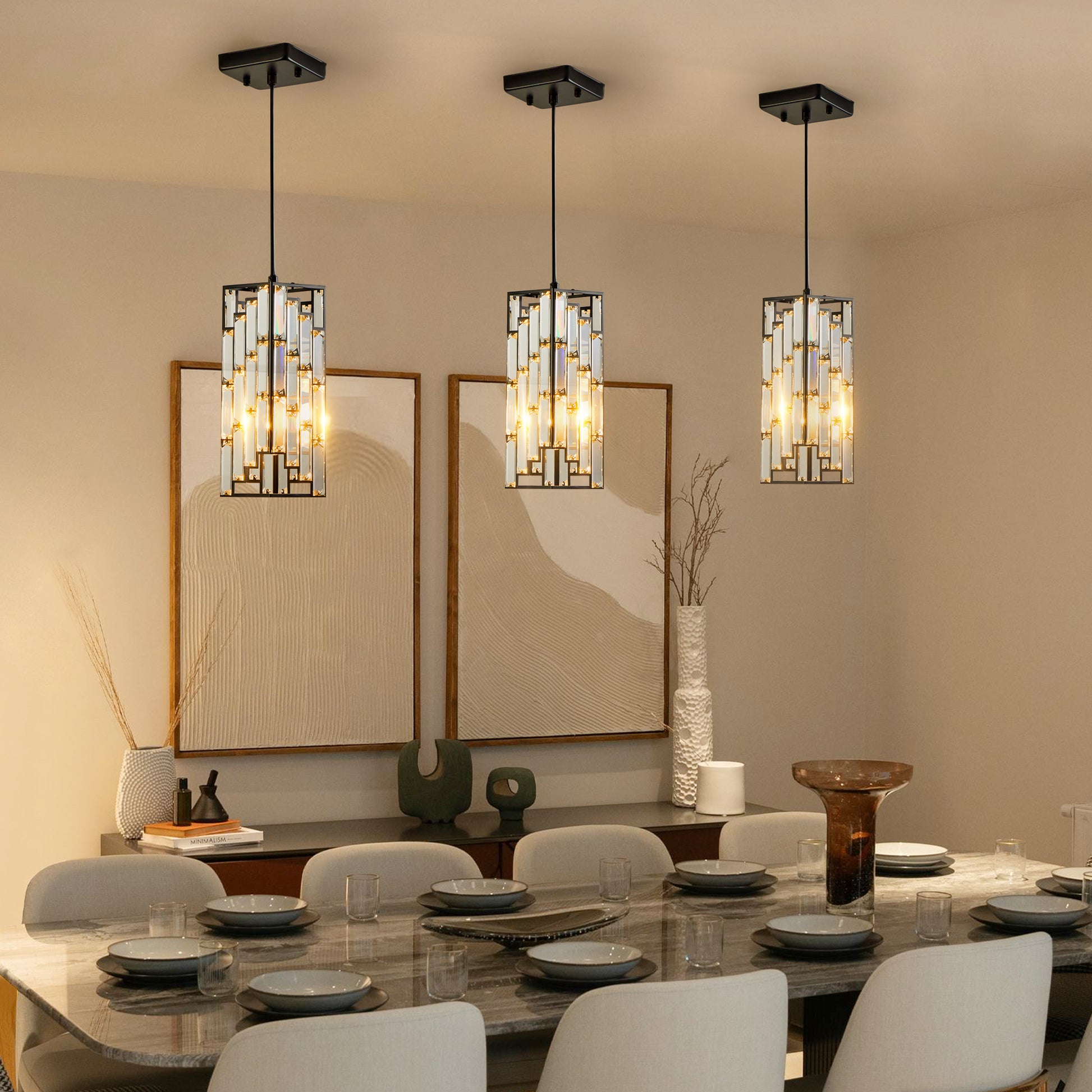 4" Black Crystal Pendant Light, Set of 3