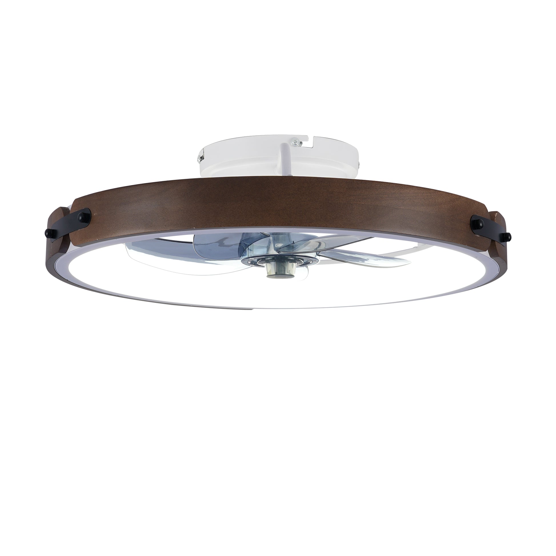 20" Walnut & Black Flush Mount Ceiling Fan with Dimmable LED - view 20