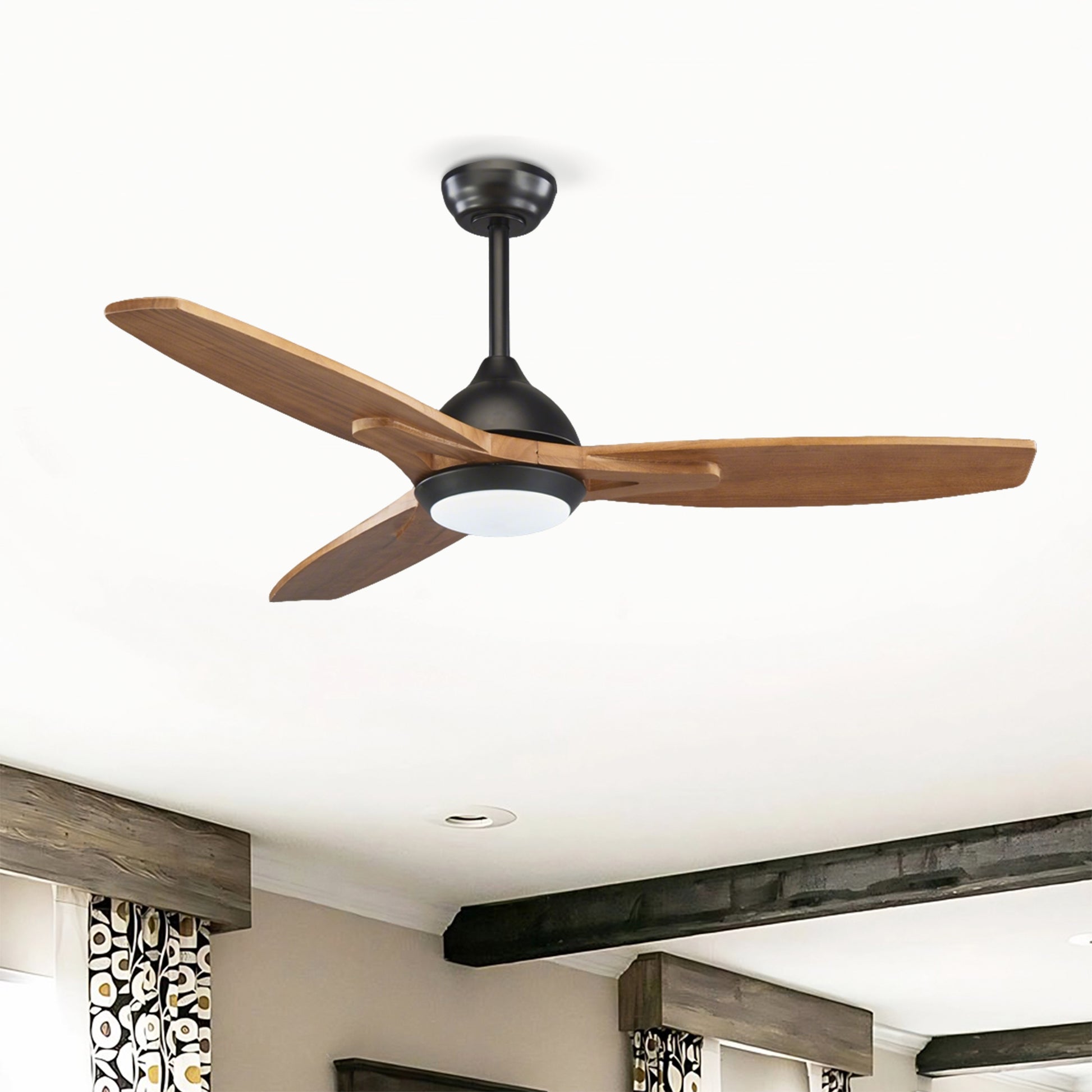 52" Matte Black & Wood Ceiling Fan with Light - view 2