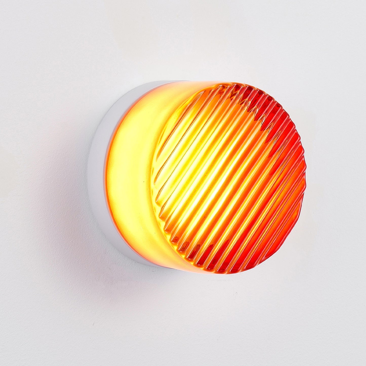 Red Round LED Wall Light with Striped Glass