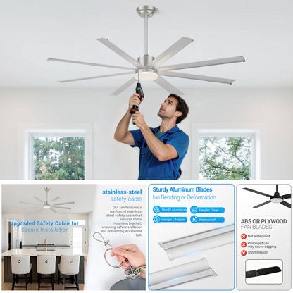 72" Silver Industrial Aluminum Ceiling Fan with Remote - view 12