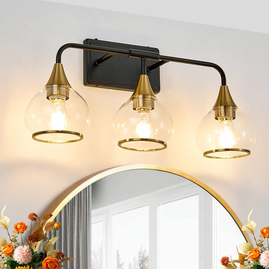 23" 3-Light Black & Gold Vanity Light with Clear Glass