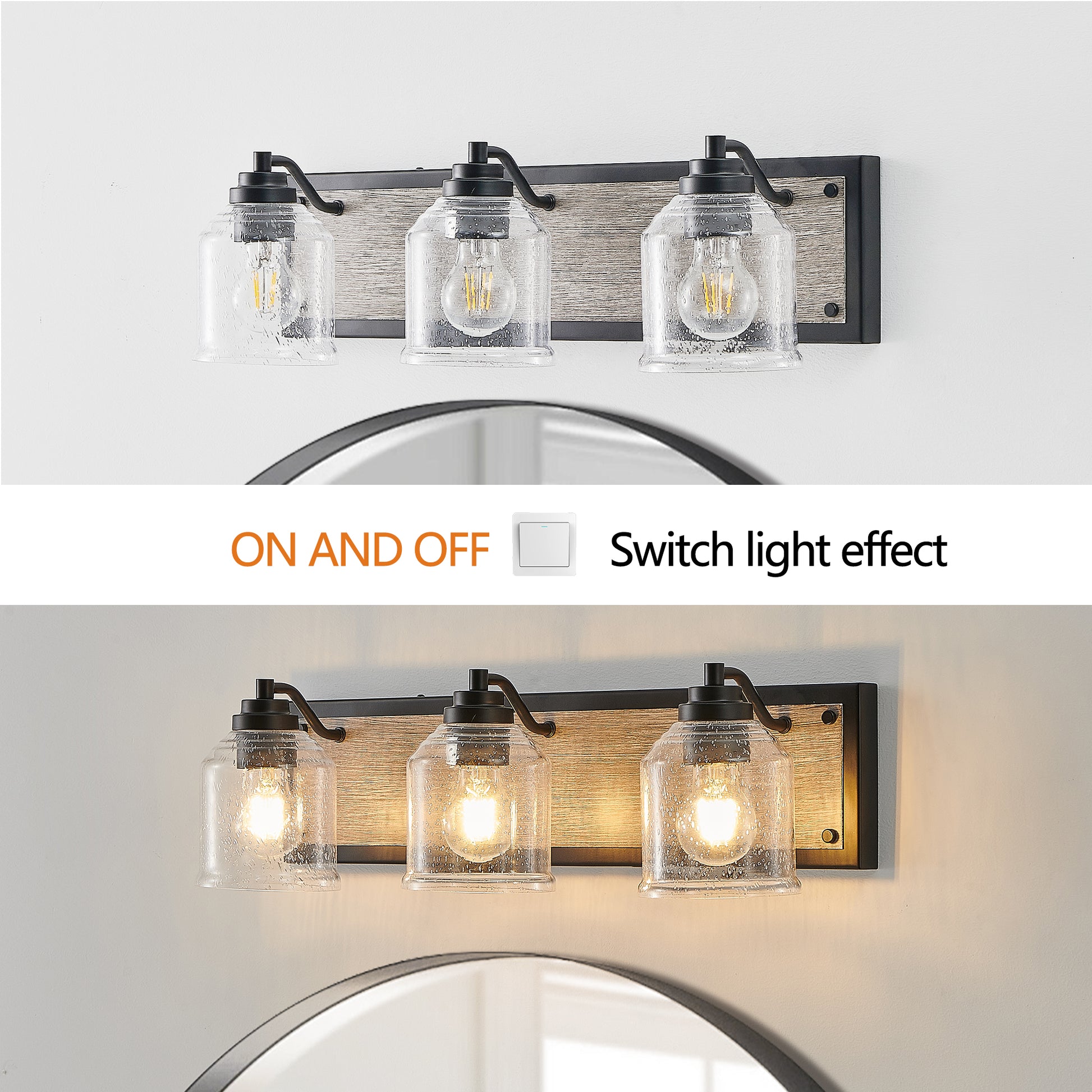 23" 3-Light Farmhouse Vanity Light with Seeded Glass - view 5